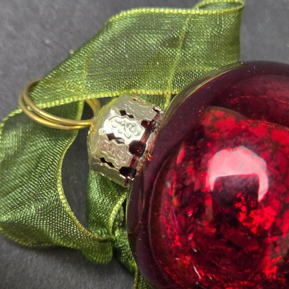 Frontgate Set of 3 Red Glass Finial Christmas Ornaments 8" Gold Glitter Accents - Picture 9 of 11